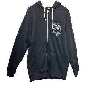 J America Men Zip Hoodie XXXL Black Engineered Defense Graphic Skater Streetwear